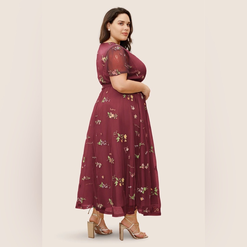 New Bloomchic Floral Mesh Burgundy Midi Dress size 22/24 ๐ธ๐บ LASTONE hall Bmb - Picture 3 of 8